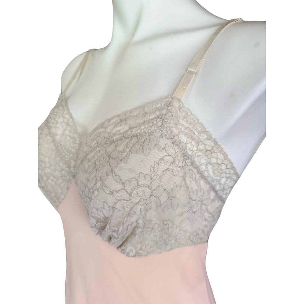 Vintage 60s Vanity Fair Blush Pink Nylon Tricot Slip Double Lace Bodice Hem  32 - Picture 5 of 11